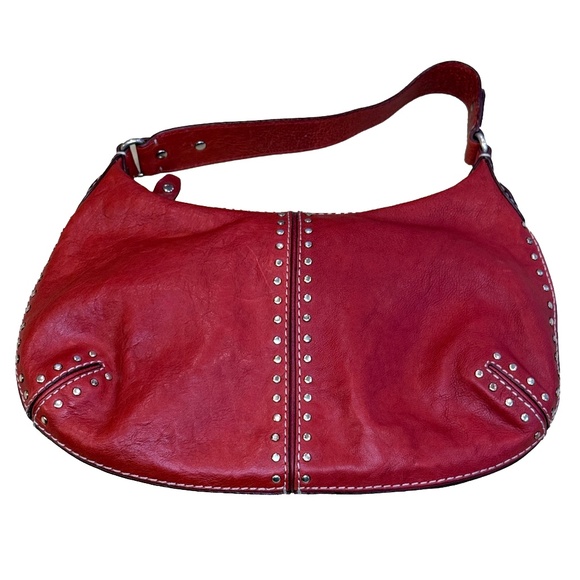 🔥 Michael Kors Red Silver Studded leather Astor shoulder bag w Dustbag - Picture 1 of 6